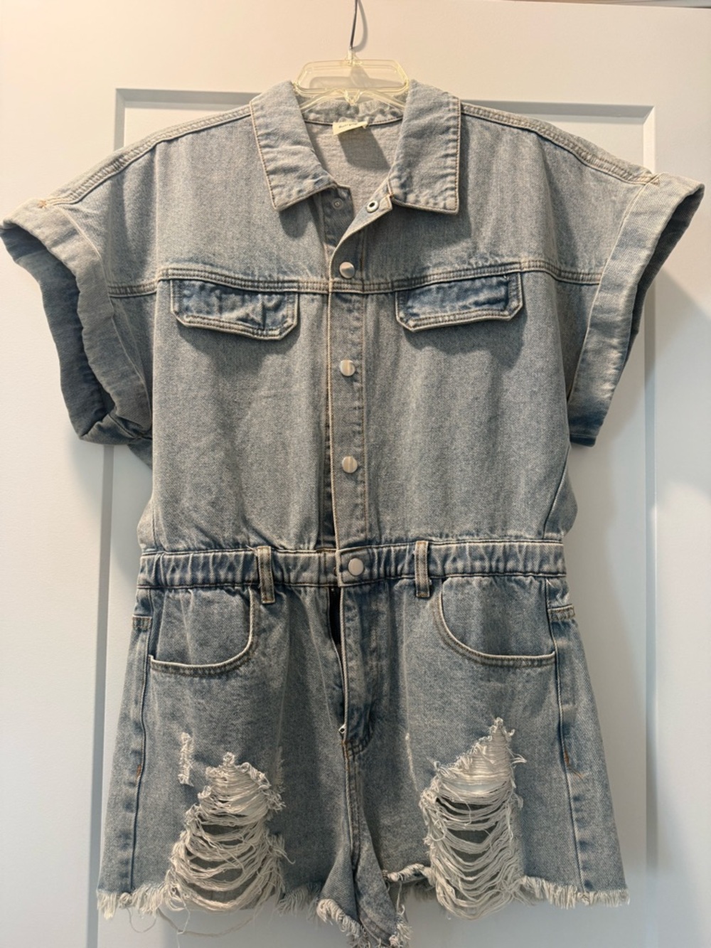 Light Wash Distressed Denim Romper